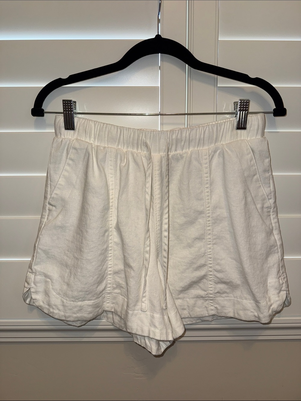 White linen shorts